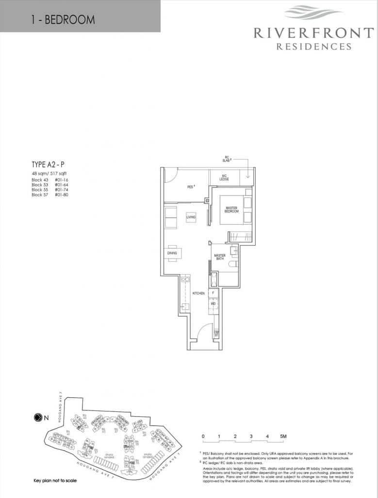 Riverfront Residences Condo Floor Plan 1 Bedroom A2-P