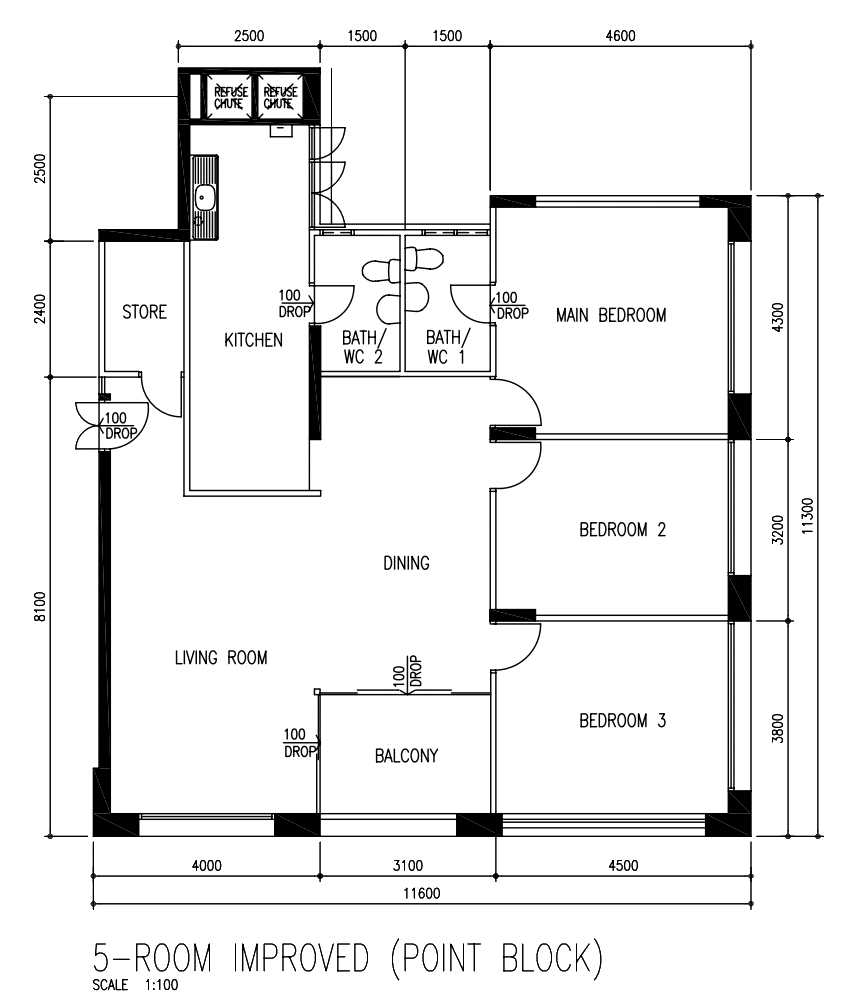 HDB Resale Flat For Sale HDB 5-Room 103 Bishan Street 12 - Floor Plan