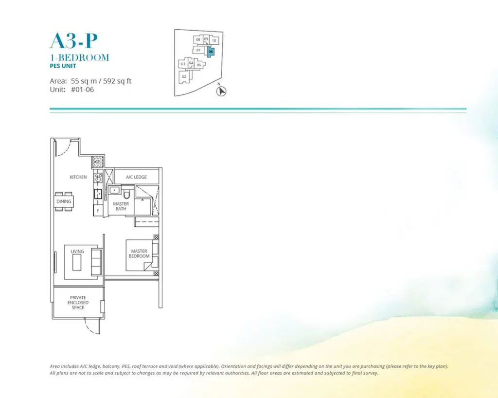 Casa-Al-Mare-Condo-Floor-Plan-1-Bedroom-A3P