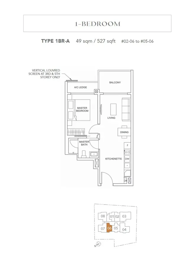 Jervois Treasures Condo Floor Plan 1 Bedroom 1BR A