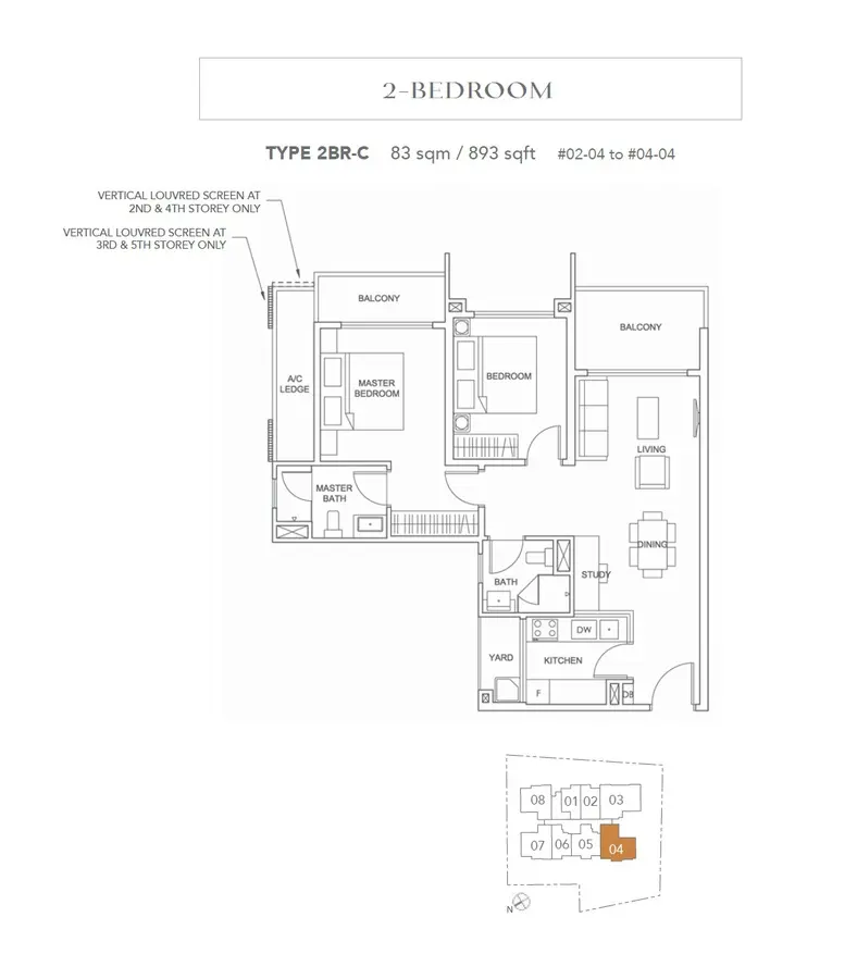 Jervois Treasures Condo Floor Plan 2 Bedroom 2BR C
