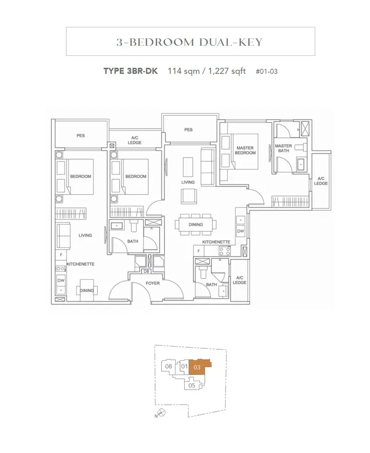 Jervois Treasures Condo Floor Plan 3 Bedroom Dual Key 3BR DK