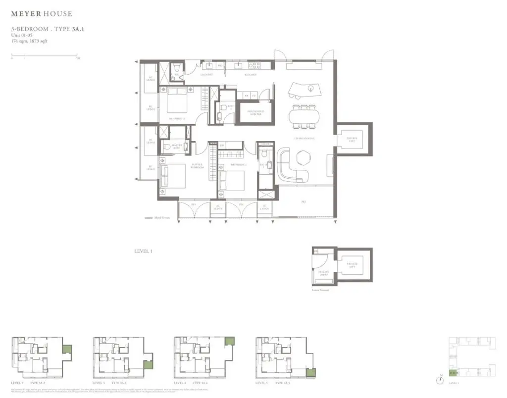 Meyer House Condo Floor Plan 3 Bedroom 3A1
