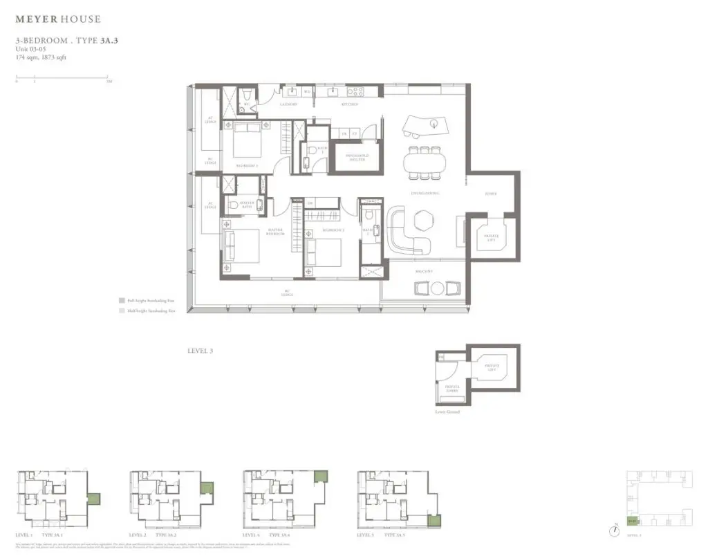 Meyer House Condo Floor Plan 3 Bedroom 3A3
