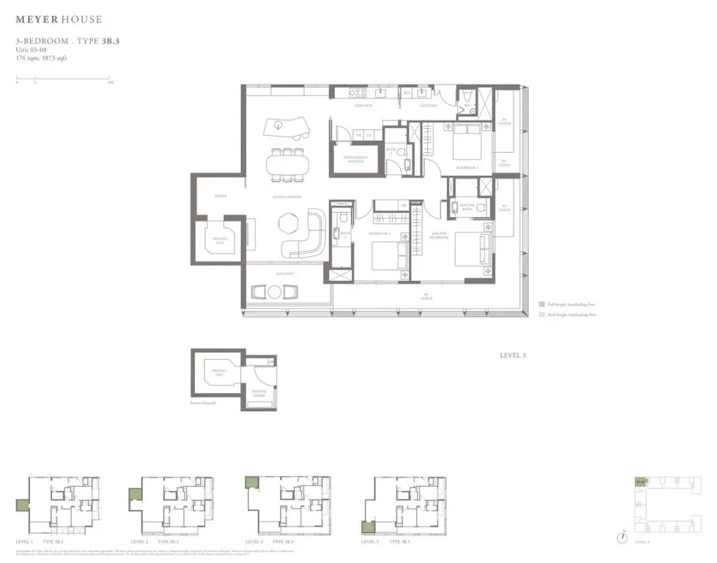 Meyer House Condo Floor Plan 3 Bedroom 3B3
