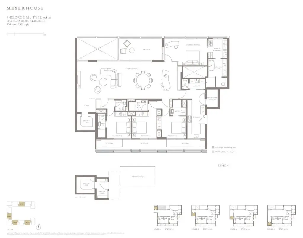 Meyer House Condo Floor Plan 4 Bedroom 4A4