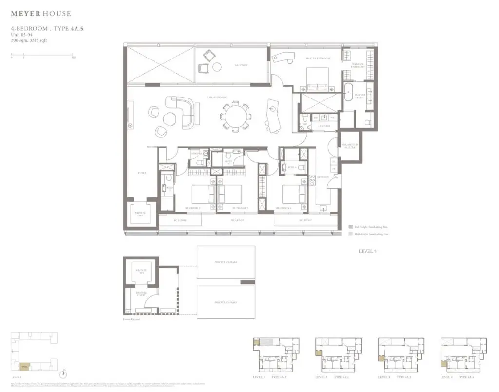 Meyer House Condo Floor Plan 4 Bedroom 4A5