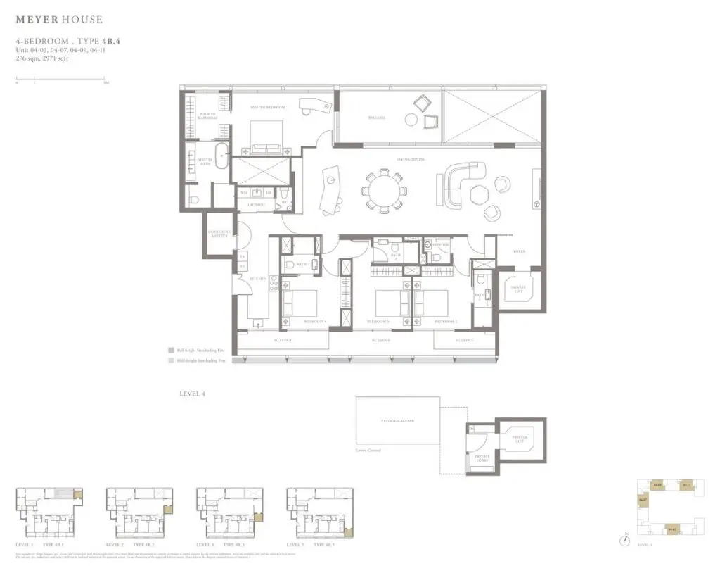 Meyer House Condo Floor Plan 4 Bedroom 4B4