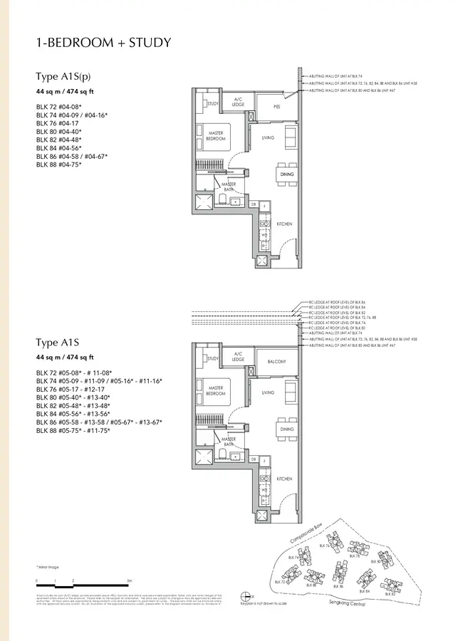 Sengkang Grand Residences Condo Floor Plan 1 Bedroom Study A1S A1Sp