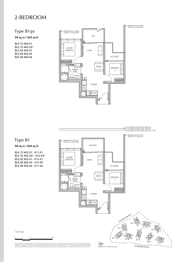 Sengkang Grand Residences Condo Floor Plan 2 Bedroom B1 B1p