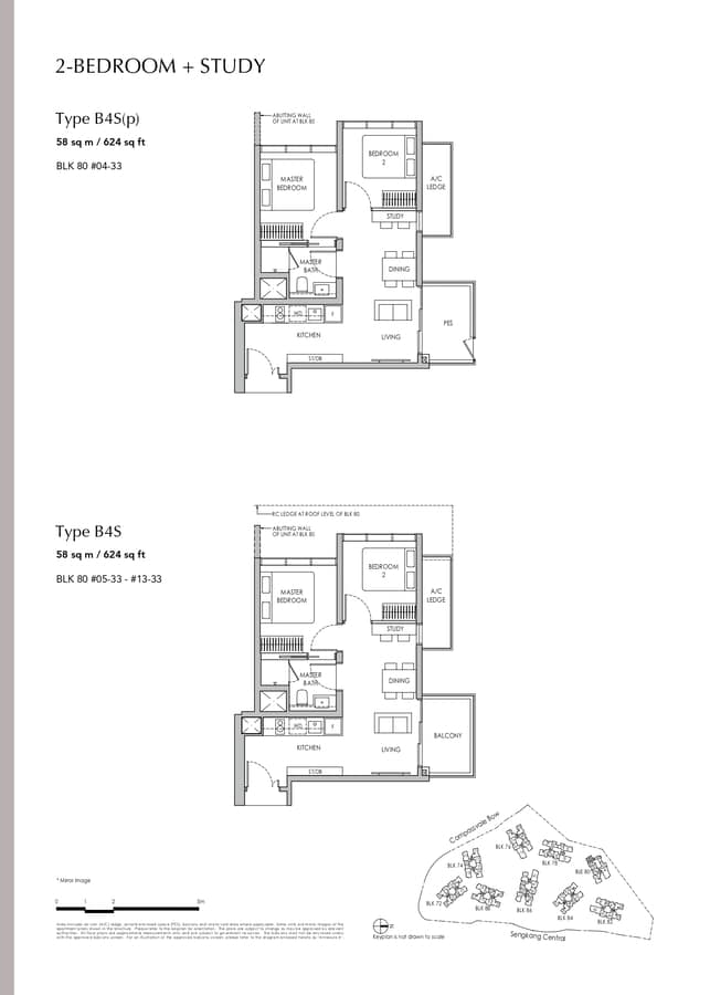 Sengkang Grand Residences Condo Floor Plan 2 Bedroom Study B4S B4Sp