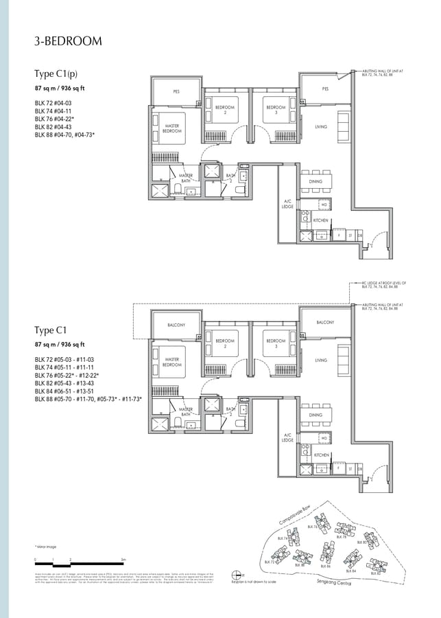 Sengkang Grand Residences Condo Floor Plan 3 Bedroom C1 C1p