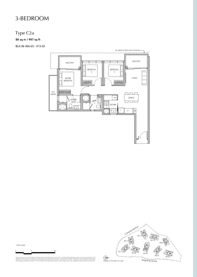 Sengkang Grand Residences Condo Floor Plan 3 Bedroom C2a