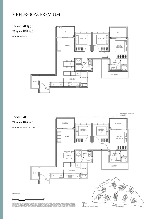 Sengkang Grand Residences Condo Floor Plan 3 Bedroom Premium C4P C4Pp