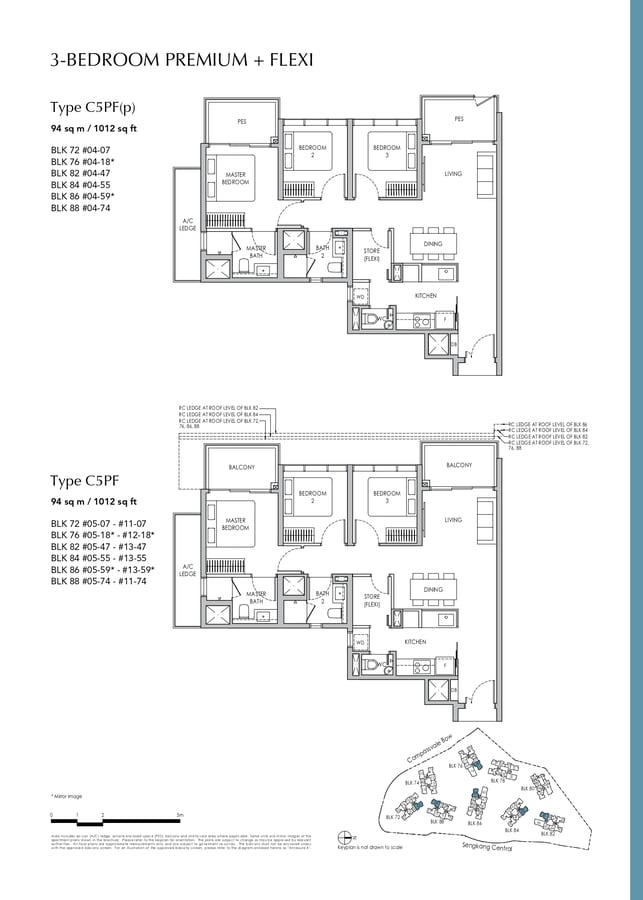 Sengkang Grand Residences Condo Floor Plan 3 Bedroom Premium Flexi C5PF C5PFp