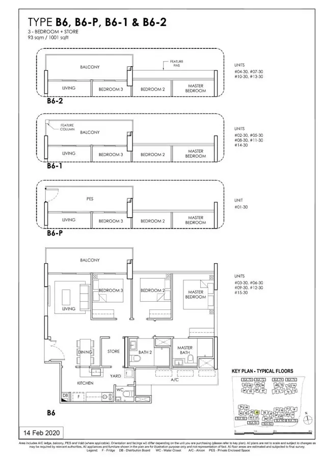 OLA - Floor Plan - 3 Bedroom +1 Deluxe B6, B6-1, B6-2, B6-P