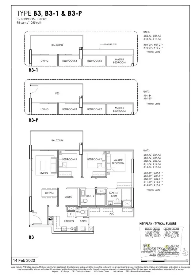 OLA - Floor Plan - 3 Bedroom +1 Premium B3, B3-1, B3-P