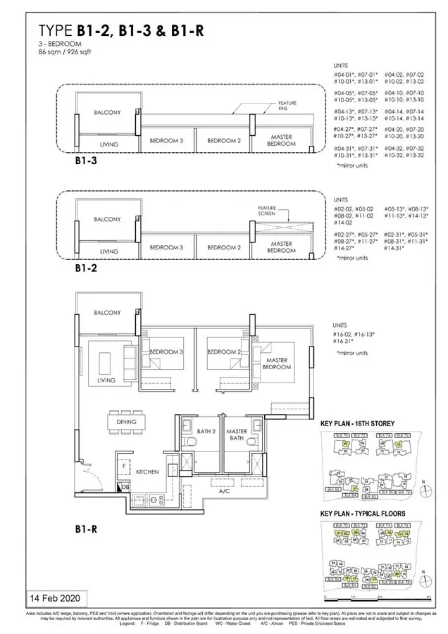 OLA - Floor Plan - 3 Bedroom B1-2, B1-3, B1-R