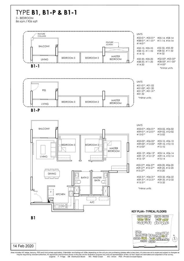 OLA - Floor Plan - 3 Bedroom B1, B1-P, B1-1