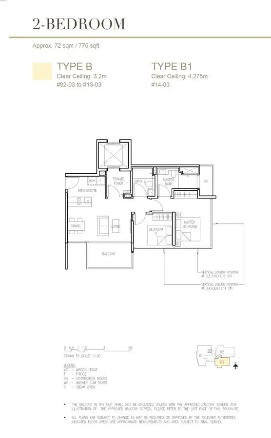 Cairnhill 16 - Floor Plan - 2 Bedroom B, B1