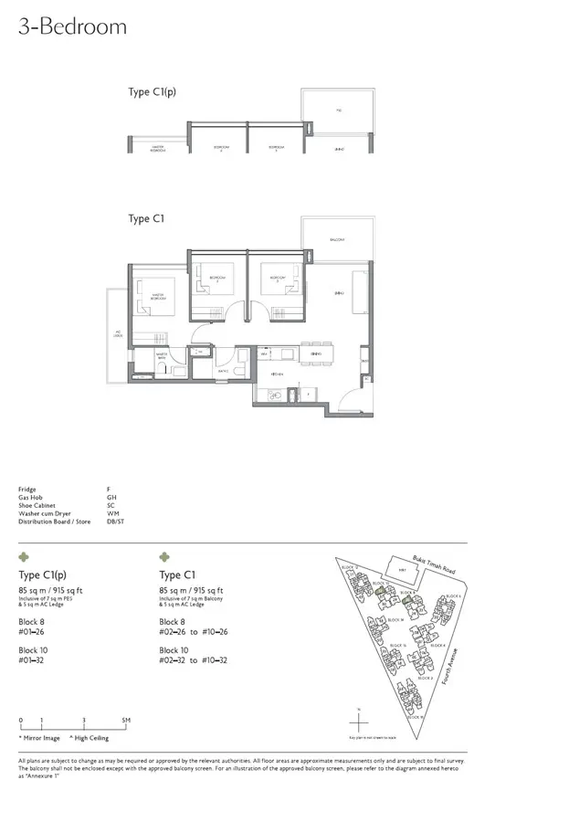 Fourth Avenue Residences - Floor Plan - 3 Bedroom C1