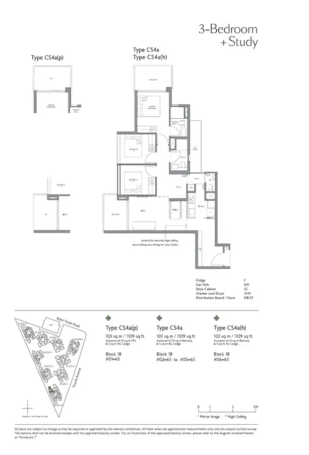Fourth Avenue Residences - Floor Plan - 3 Bedroom + Study CS4a