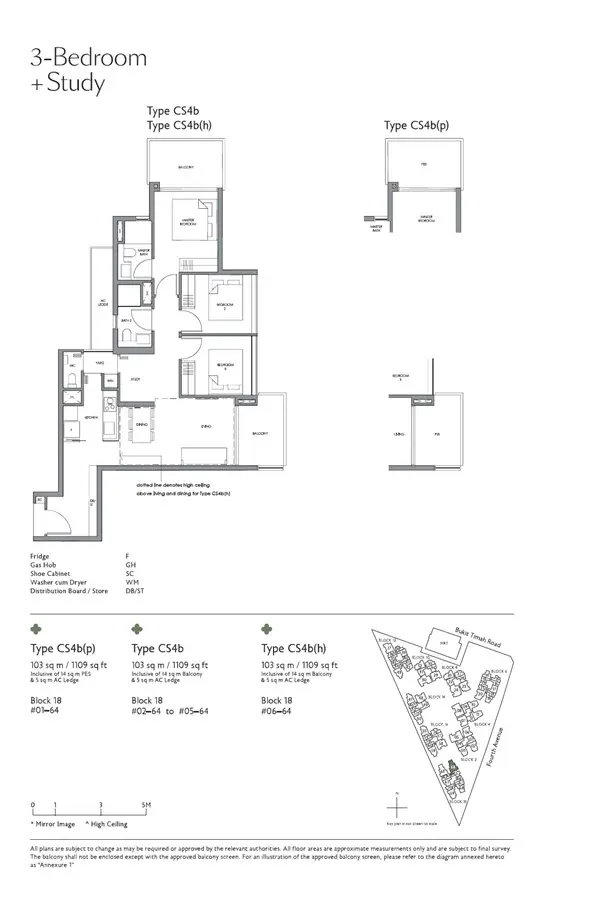 Fourth Avenue Residences - Floor Plan - 3 Bedroom + Study CS4b
