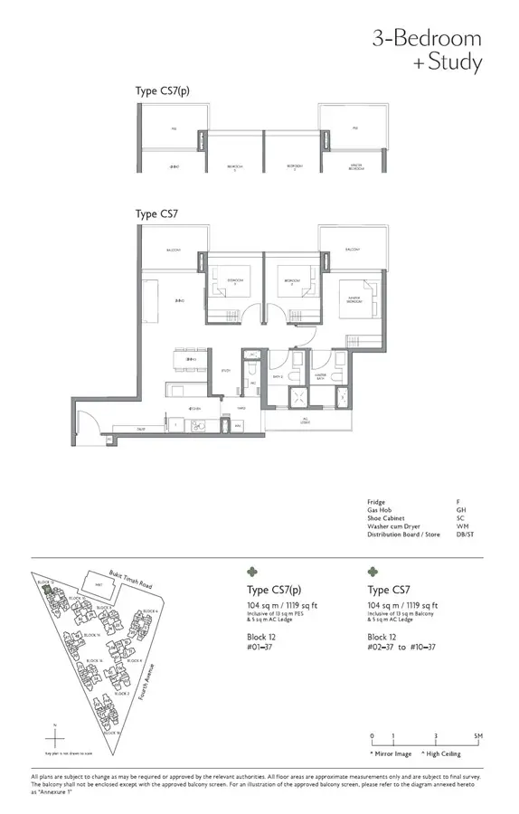 Fourth Avenue Residences - Floor Plan - 3 Bedroom + Study CS7