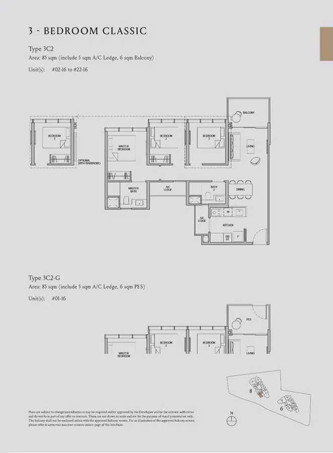 Kopar At Newton - Floor Plan - 3 Bedroom Classic 3C2, 3C2-G