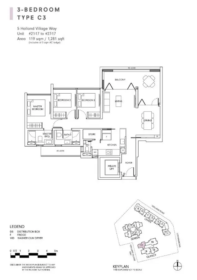 One Holland Village Residences - Floor Plan - 3 Bedroom C3