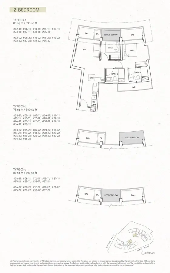 One Pearl Bank - Floor Plan - 2 Bedroom C3-a, C3-b, C3-c