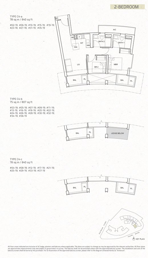 One Pearl Bank - Floor Plan - 2 Bedroom C4-a, C4-b, C4-c