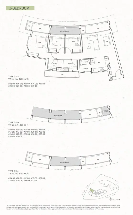 One Pearl Bank - Floor Plan - 3 Bedroom D3-a, D3-b, D3-c