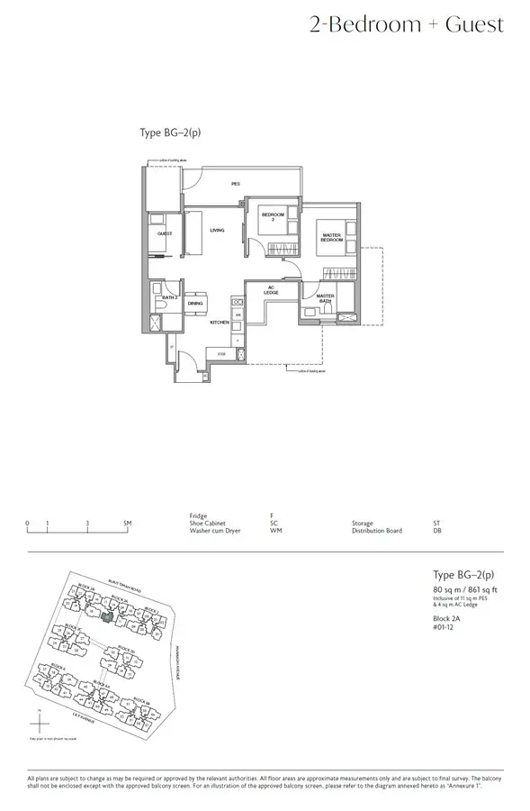 RoyalGreen - Floor Plan - 2 Bedroom + Guest BG-2p