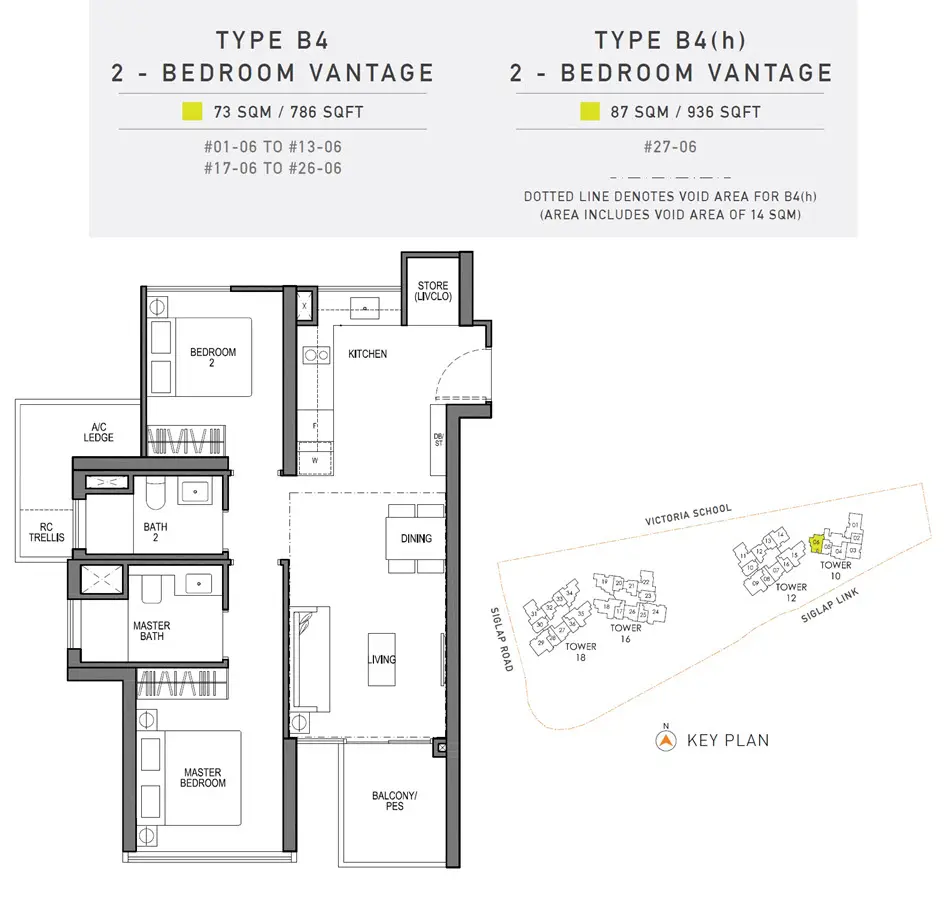 Seaside Residences - Floor Plan - 2 Bedroom Vantage B4