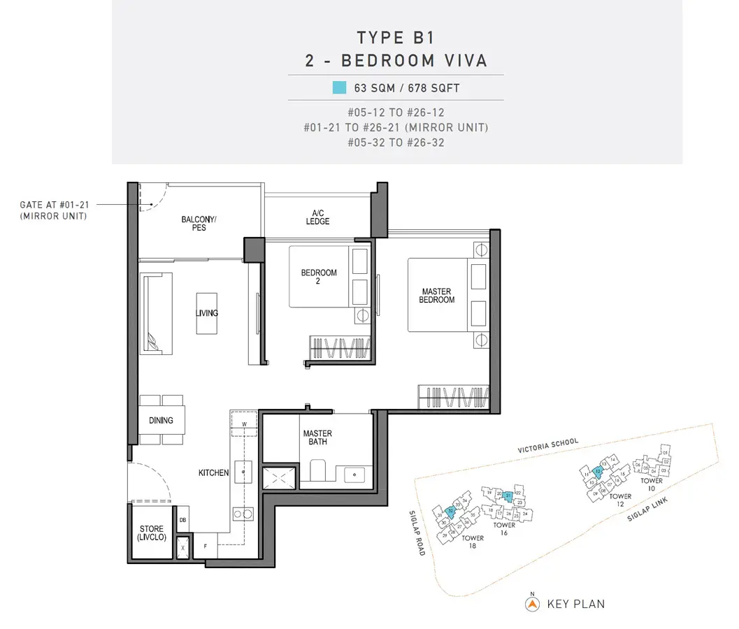 Seaside Residences - Floor Plan - 2 Bedroom Viva B1