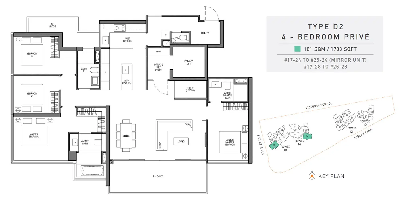 Seaside Residences - Floor Plan - 4 Bedroom Prive D2