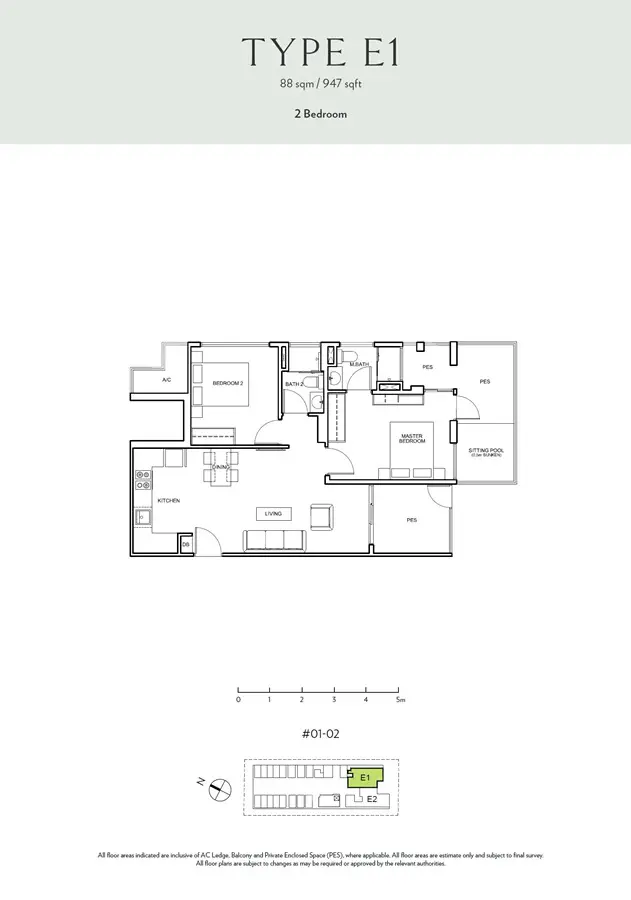 Seraya Residences - Floor Plan - 2 Bedroom E1