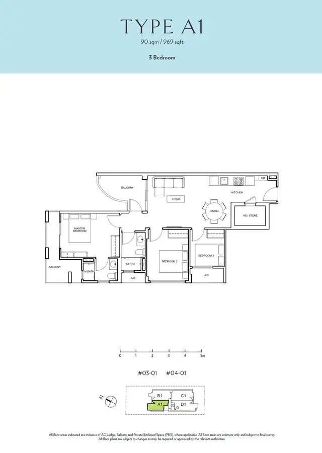 Seraya Residences - Floor Plan - 3 Bedroom A1