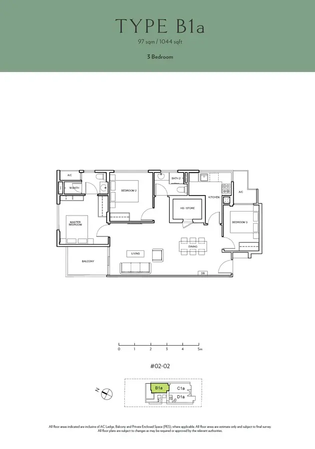 Seraya Residences - Floor Plan - 3 Bedroom B1a