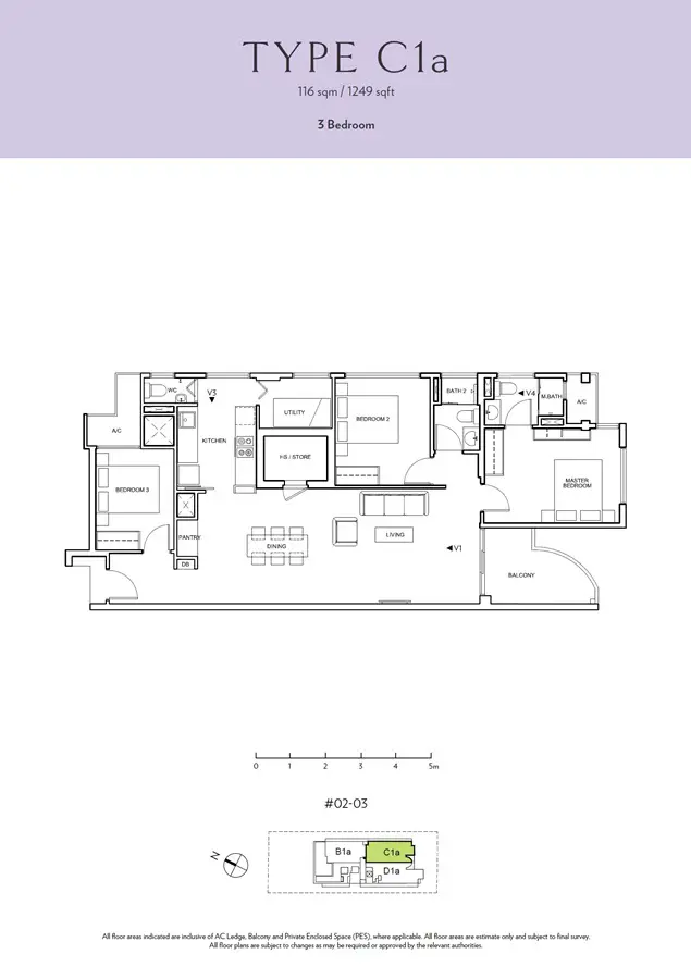 Seraya Residences - Floor Plan - 3 Bedroom C1a