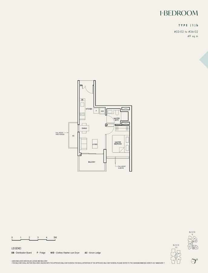 The Avenir - Floor Plan - 1 Bedroom 1b