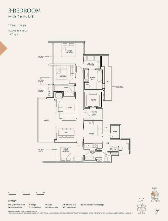 The Avenir - Floor Plan - 3 Bedroom Private Lift 3Lb