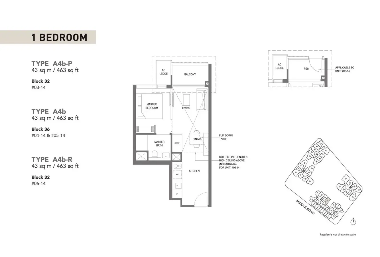 The M - Floor Plan - 1 Bedroom A4b-P, A4b, A4b-R