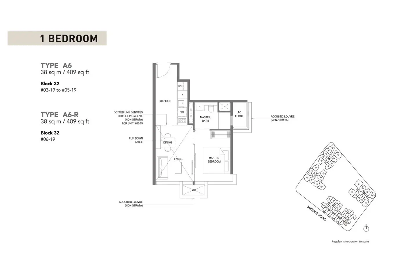 The M - Floor Plan - 1 Bedroom A6, A6-R
