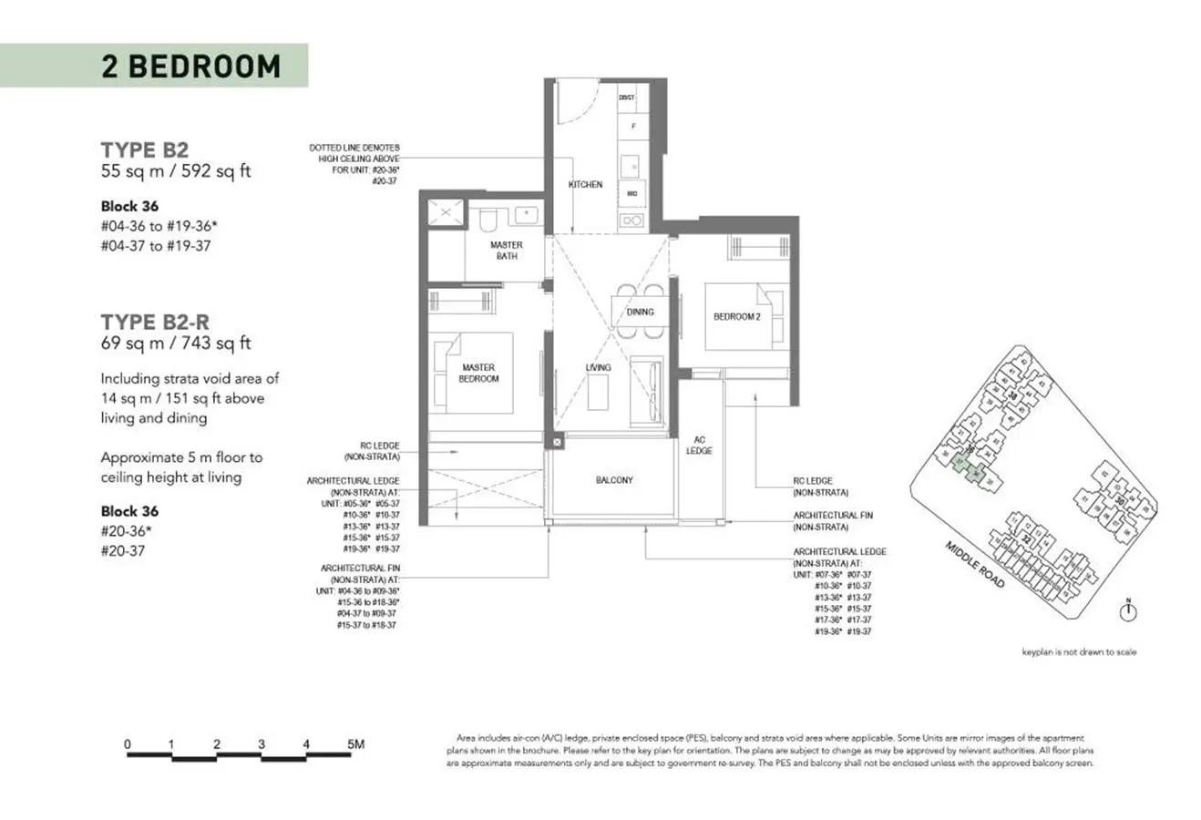 The M - Floor Plan - 2 Bedroom B2, B2-R
