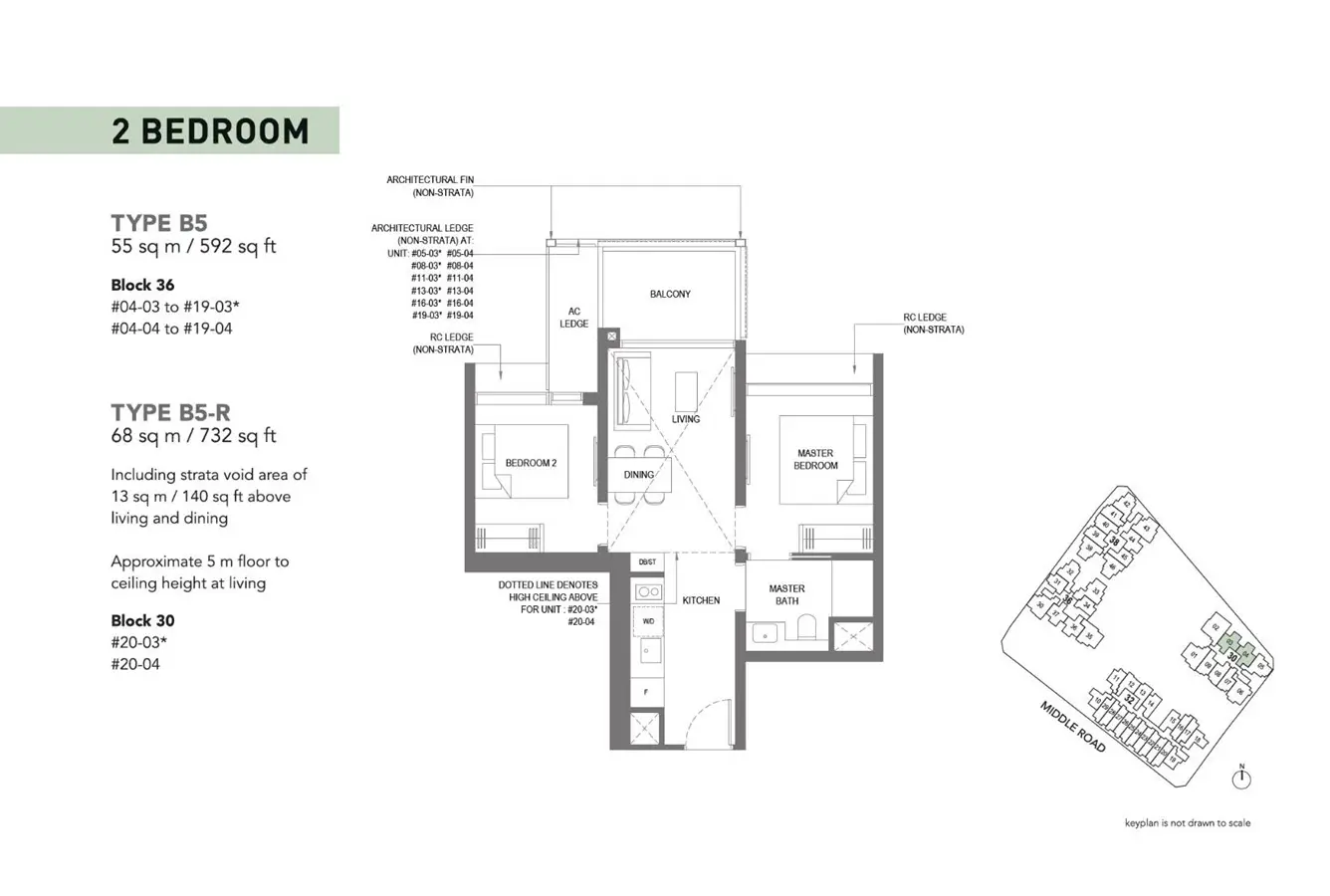 The M - Floor Plan - 2 Bedroom B5, B5-R