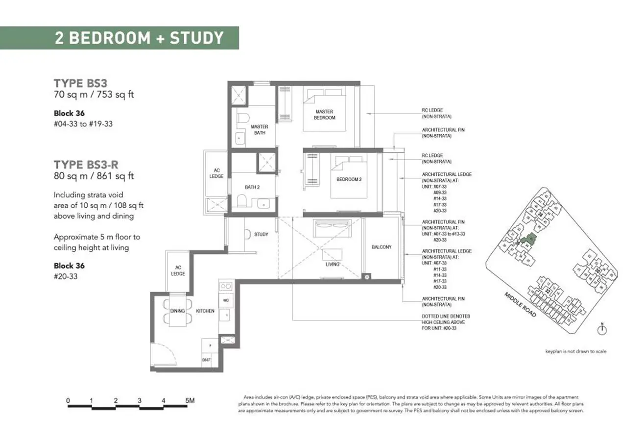 The M - Floor Plan - 2 Bedroom + Study BS3, BS3-R