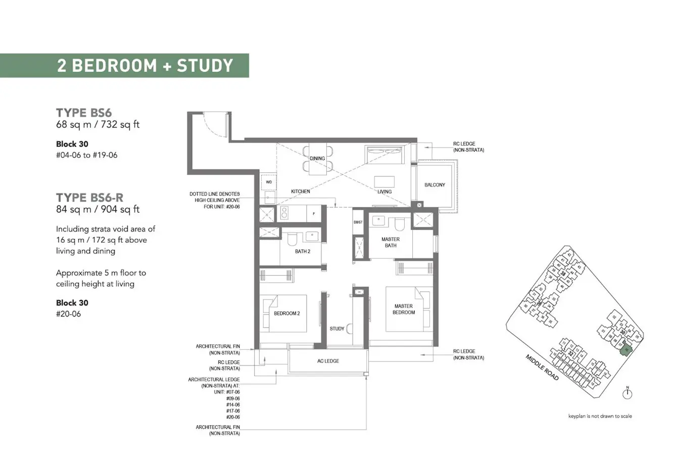 The M - Floor Plan - 2 Bedroom + Study BS6, BS6-R