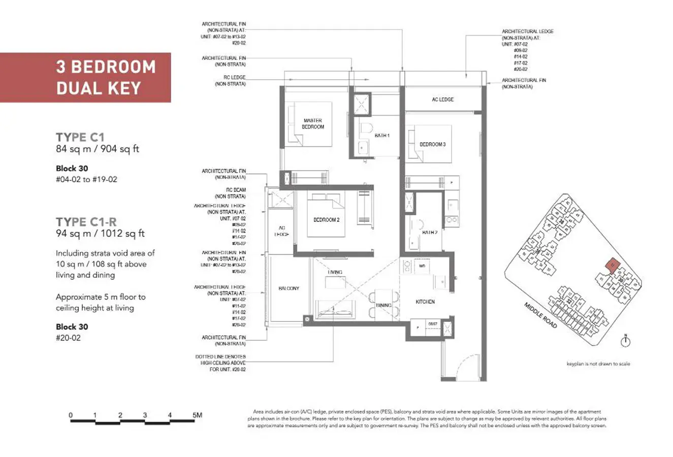 The M - Floor Plan - 3 Bedroom Dual Key C1, C1-R